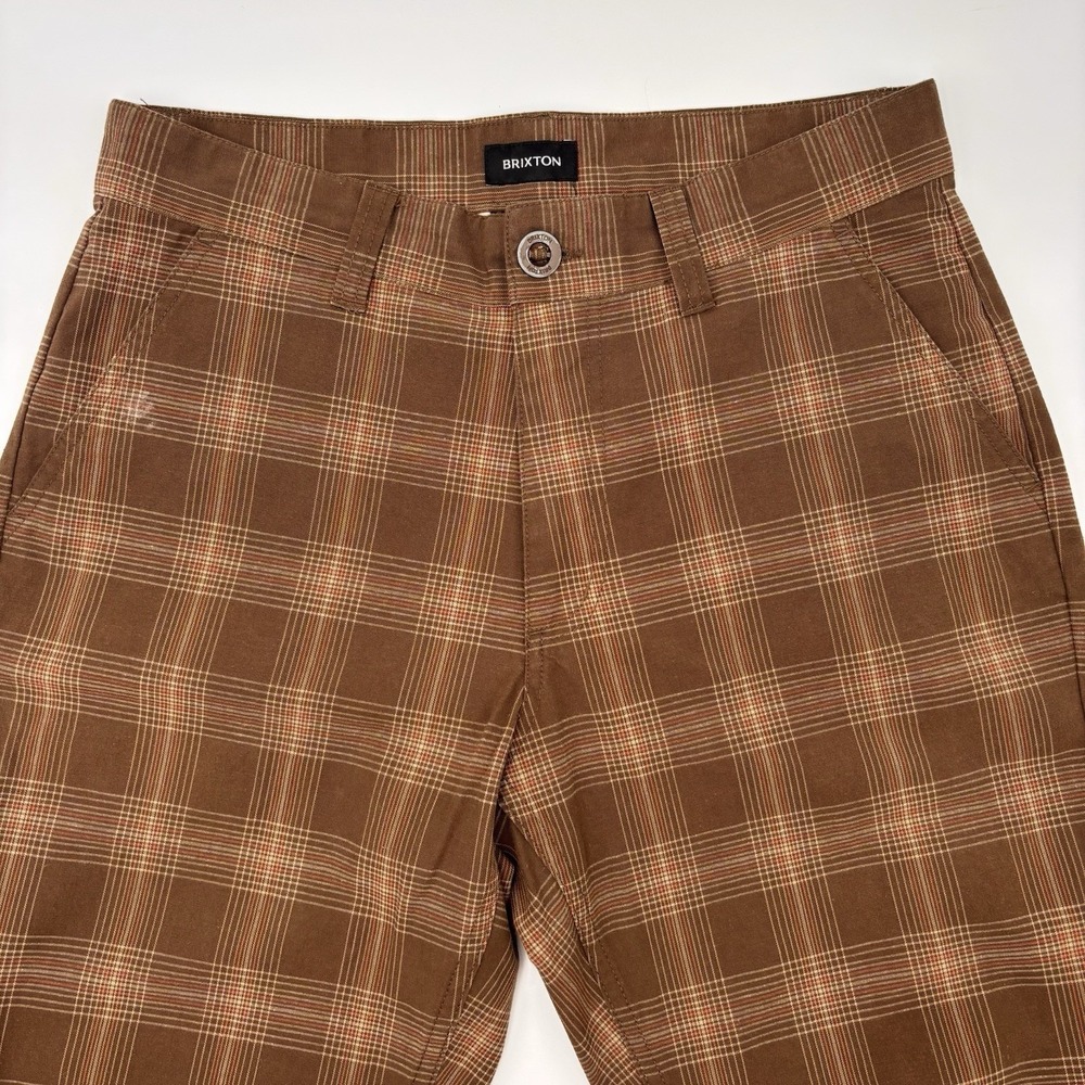 Brixton Choice Standard Fit Chino Pants Mens 31 Brown Plaid Stretch Trousers